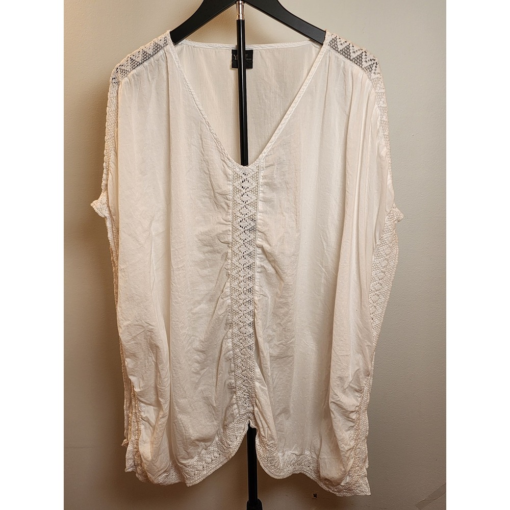 Yuka Beach YB White Cotton Gauze Crochet Lace Kaftan Top Cover Up Size Medium